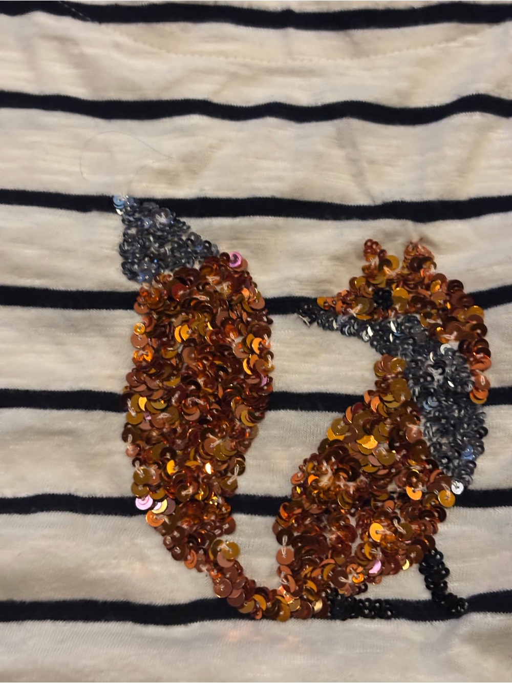 Talbots Cream and Black Striped Long-Sleeve Top with Sequin Fox - Picture 5 of 5